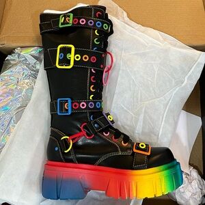 Super fun RAINBOW rave/club boots. NEVER worn. Original box. PERFECT FOR PRIDE.